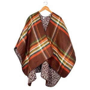 Cato Women’s Multicolored Plaid‎ Poncho Cape Sweater Wrap Cardigan One Size Cozy